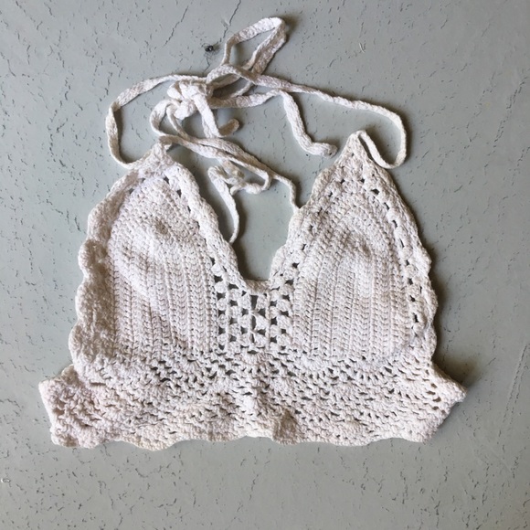 Tops - Crochet festival white halter backless top